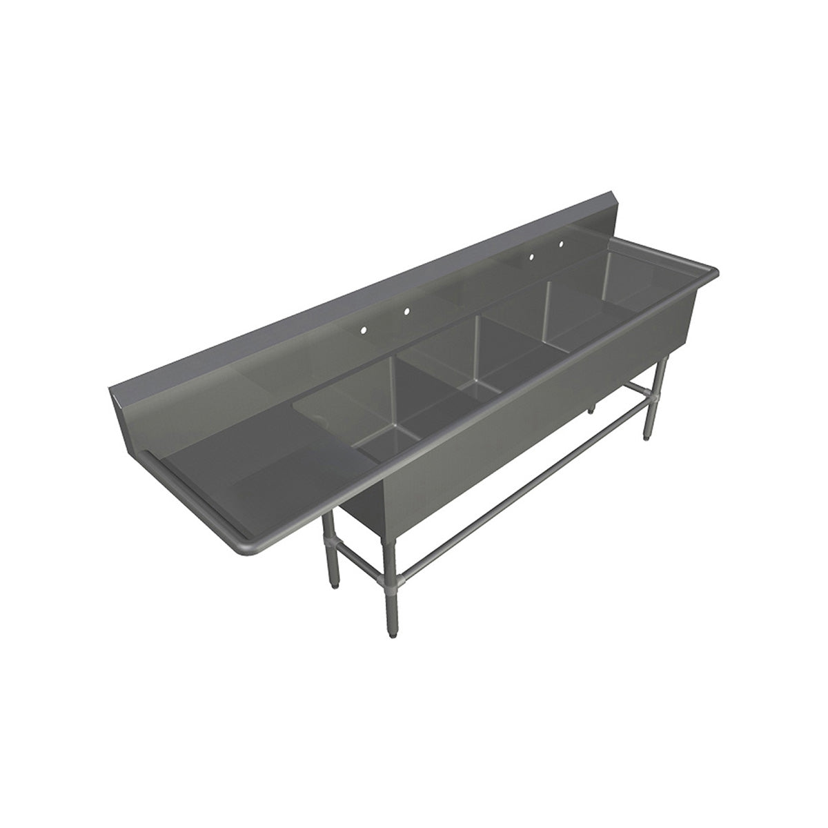 John Boos 44PB1618-1D18L 86" Four Compartment Sink, 16"W x 18"L Bowl With Left-Hand Drainboard