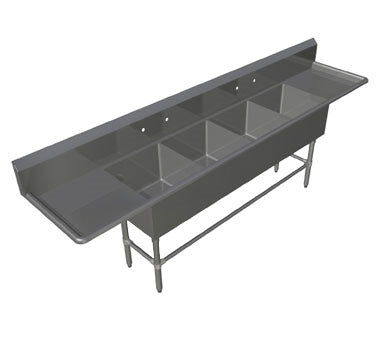 John Boos 44PB184-2D18 111" Four Compartment Sink, 18"W x 18"L Bowl With 2 Drainboards