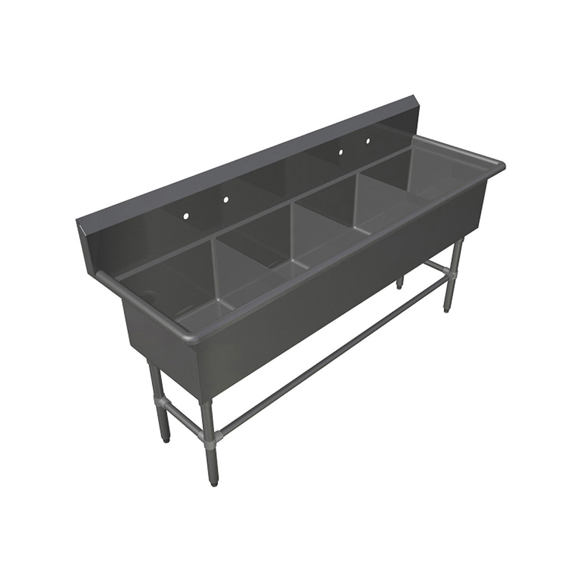John Boos 44PB204 85" Four Compartment Sink, 20"W x 20"L Bowl Without Drainboard