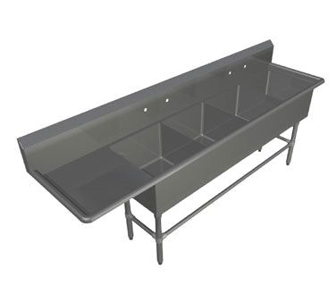 John Boos 4PB16204-1D18L 86" Four Compartment Sink, 16"W x 20"L Bowl w/Left-Hand Drainboard