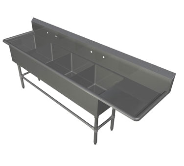 John Boos 4PB1824-1D24R 100" Four Compartment Sink, 18"W x 24"L Bowl w/Right-Hand Drainboard