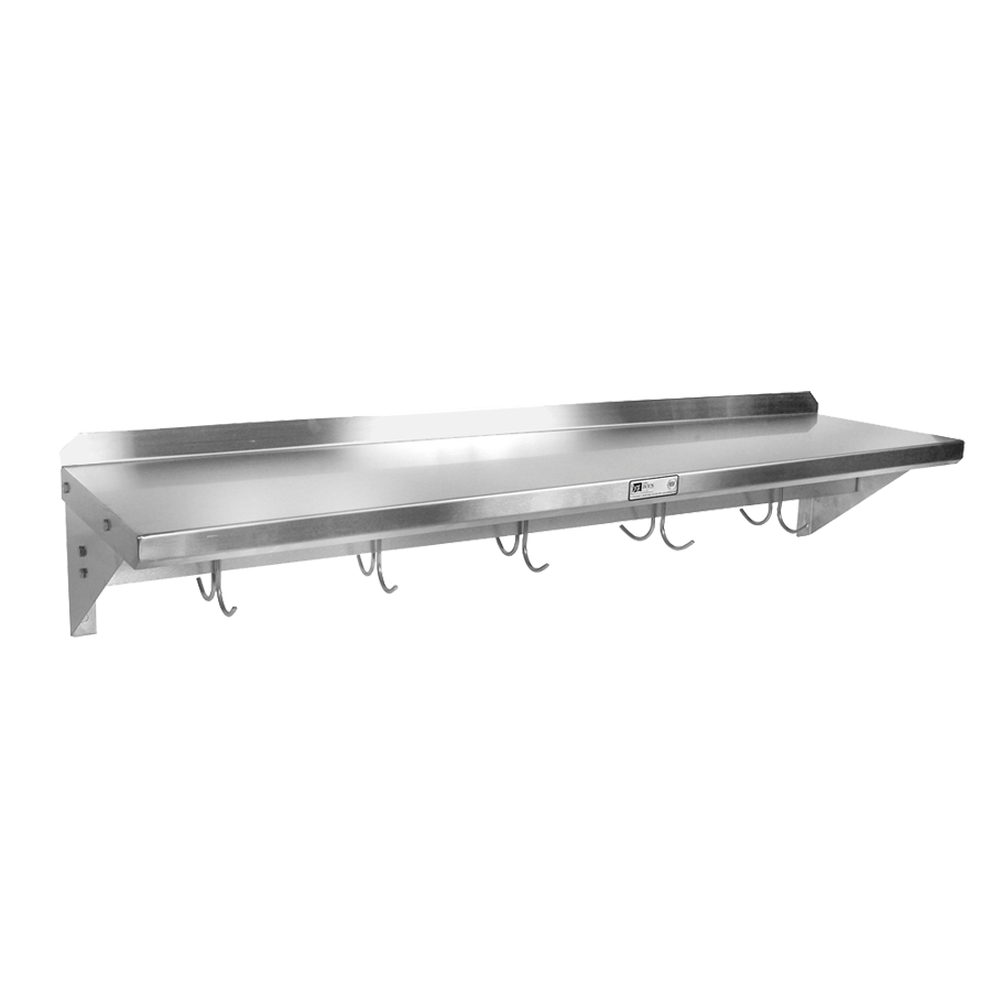 John Boos BHS1884PR-14/304 Stainless Steel Wall Mounted Shelf w/ Pot Rack - 84"W x 18"D