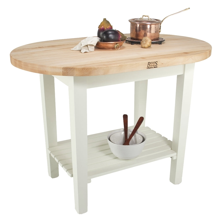 John Boos C-ELIP7230175-S 72" x 30" Eliptical Utility Table, 1-3/4" Thick Hard Rock Maple Top, Oil Finish, Painted Wood Base