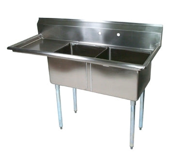 John Boos E2S8-18-12L18-X 56" Two Compartment Sink, 18"W x 18"L Bowl With Left-Hand Drainboard