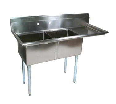 John Boos E2S8-24-14R24-X 74" Two Compartment Sink, 24"W x 24"L Bowl With Right-Hand Drainboard