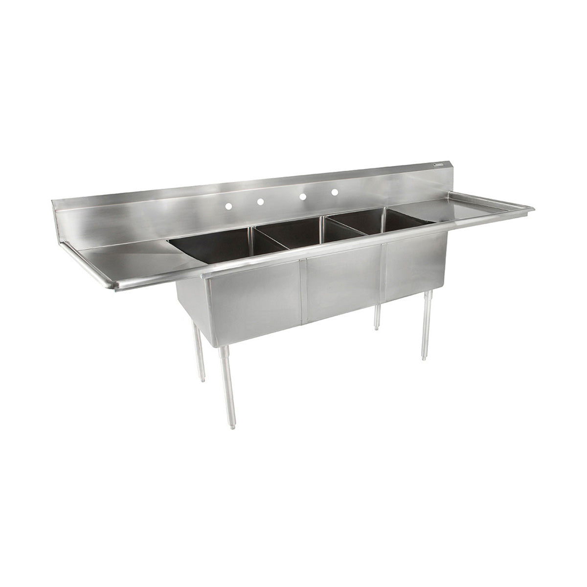 John Boos E3S8-15-14T15-X 75" Three Compartment Sink, 15"W x 15"L Bowl With 2 Drainboards