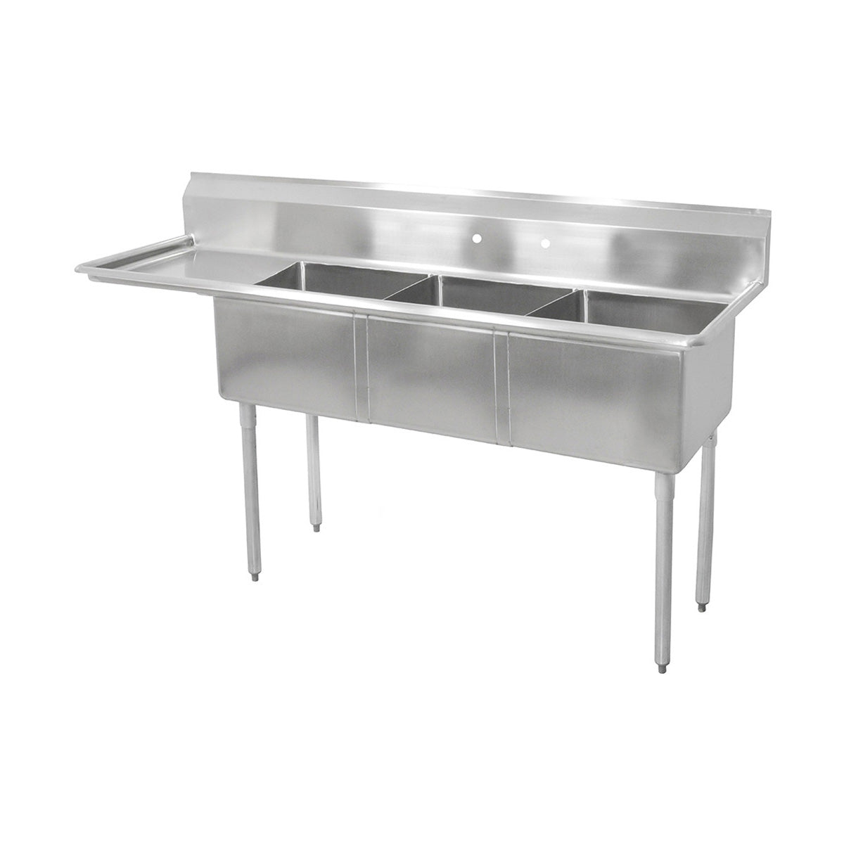 John Boos E3S8-1824-14L24 80" Three Compartment Sink, 18"W x 24"L Bowl With Left-Hand Drainboard
