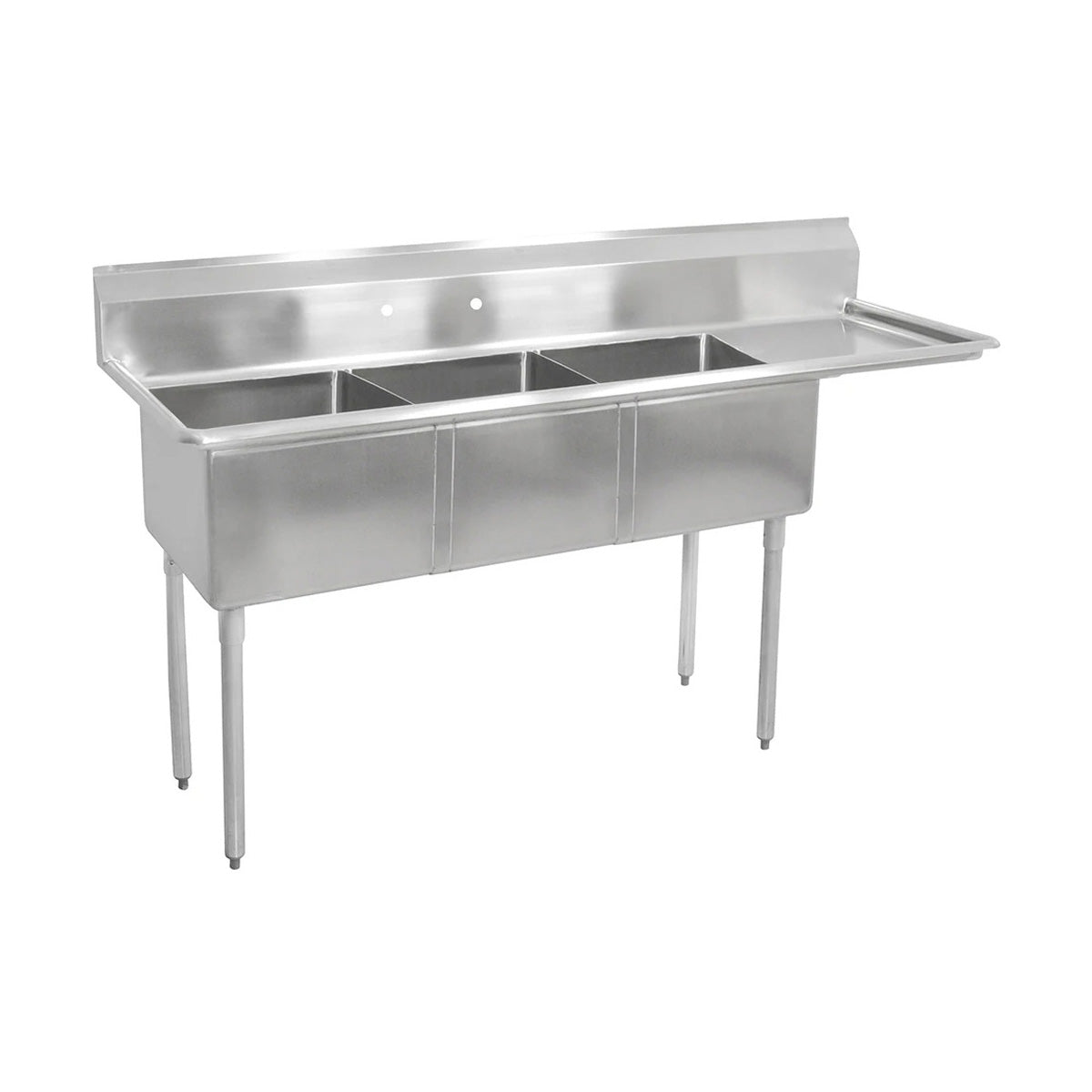 John Boos E3S8-24-14R24-X 98" Three Compartment Sink, 24"W x 24"L Bowl With Right-Hand Drainboard