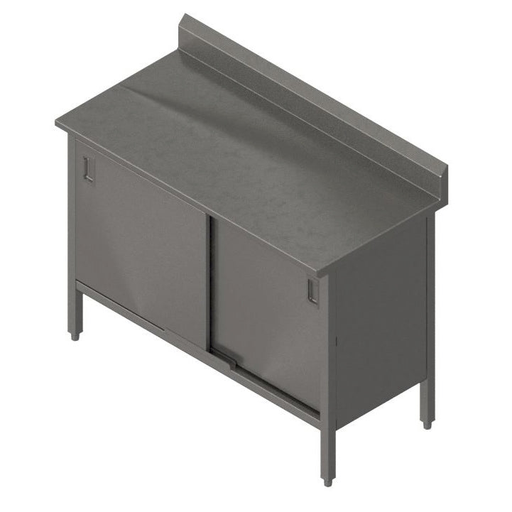 John Boos EBHS4R5-3036 36" Cabinet Base Hinged Doors Work Table with Backsplash / 14 Gauge Top