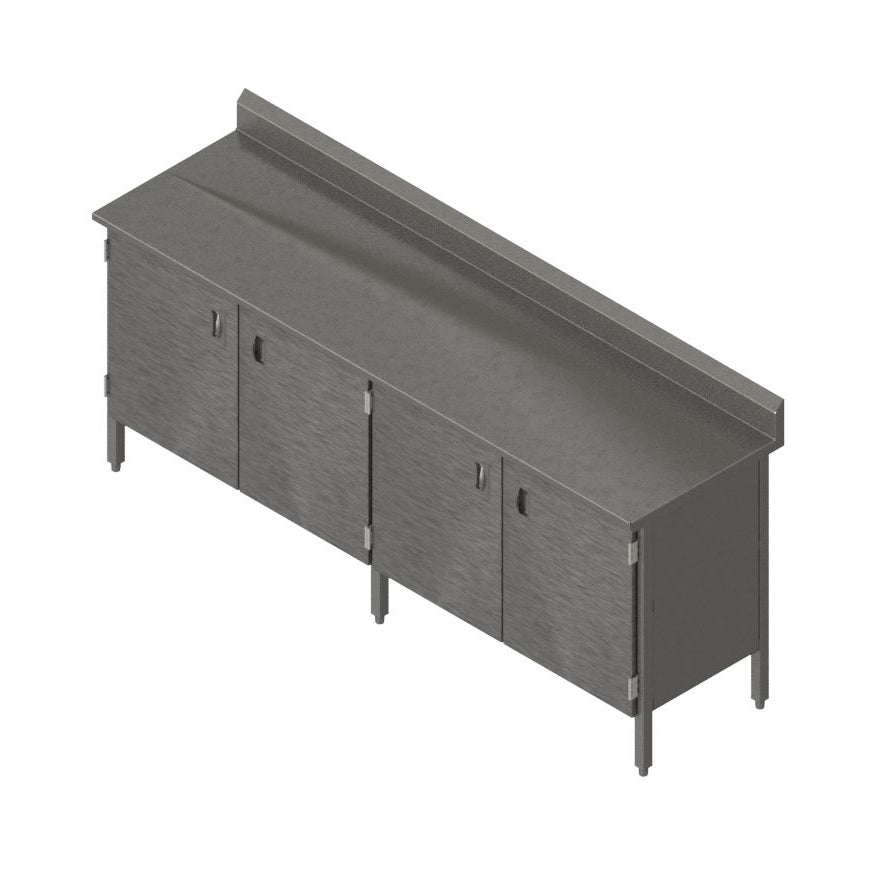 John Boos EBHS6R5-30108 108" Cabinet Base Hinged Doors Work Table with Backsplash / 16 Gauge Top