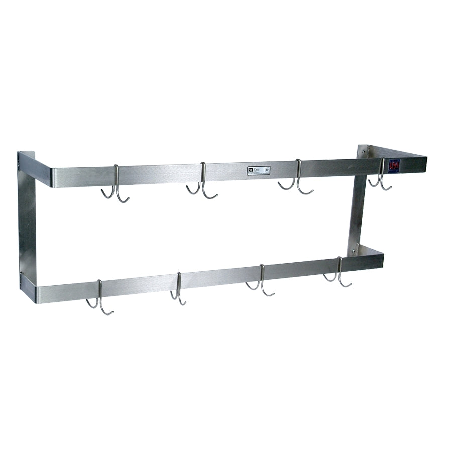 John Boos PRW22 60" Stainless Steel Double Bar Wall Mounted Pot Rack with 10 Double Hooks