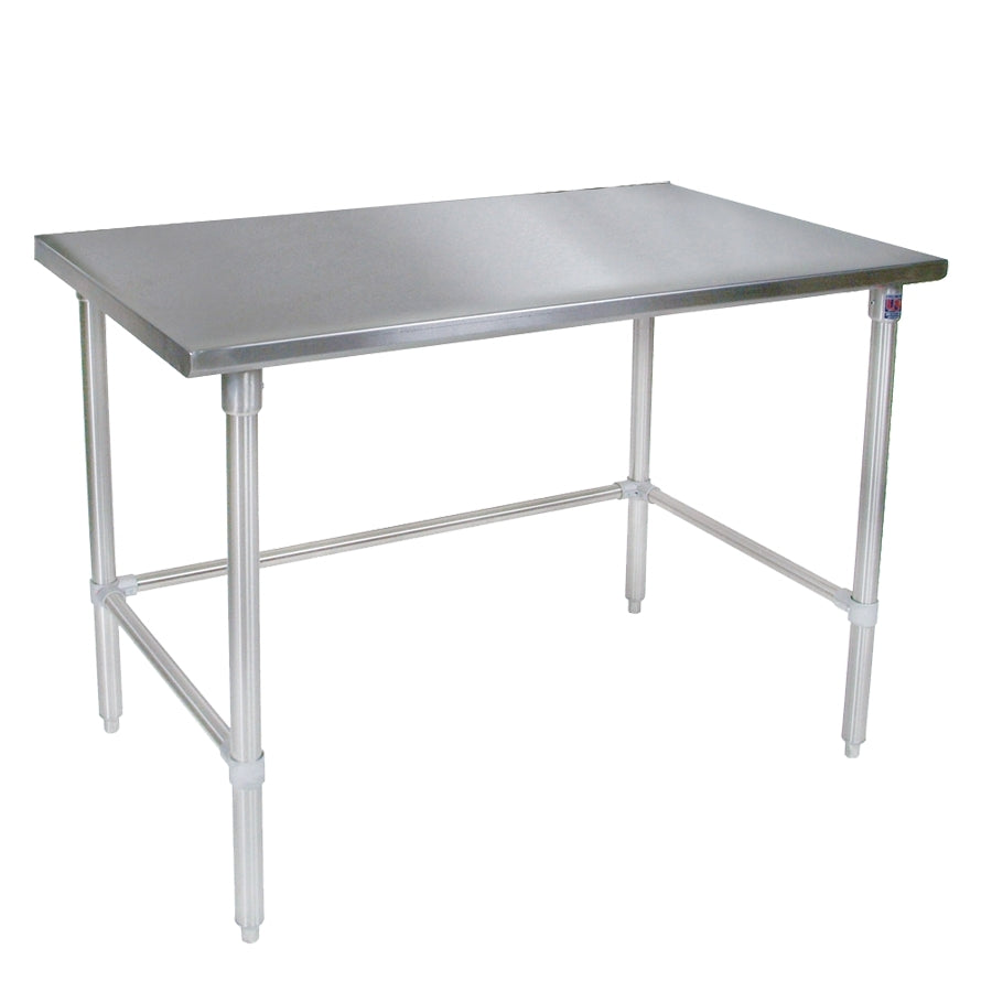 John Boos ST6-3060SBK 60" Open Base Work Table with Side & Rear Crossrails, Flat Top / 16 Gauge Top