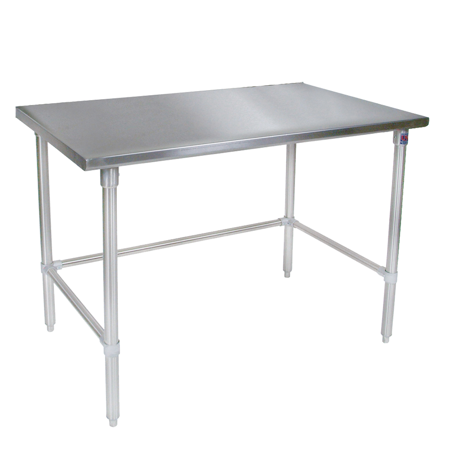 John Boos ST6-3660SBW 60" Open Base Work Table with Side & Rear Crossrails, Flat Top / 16 Gauge Top