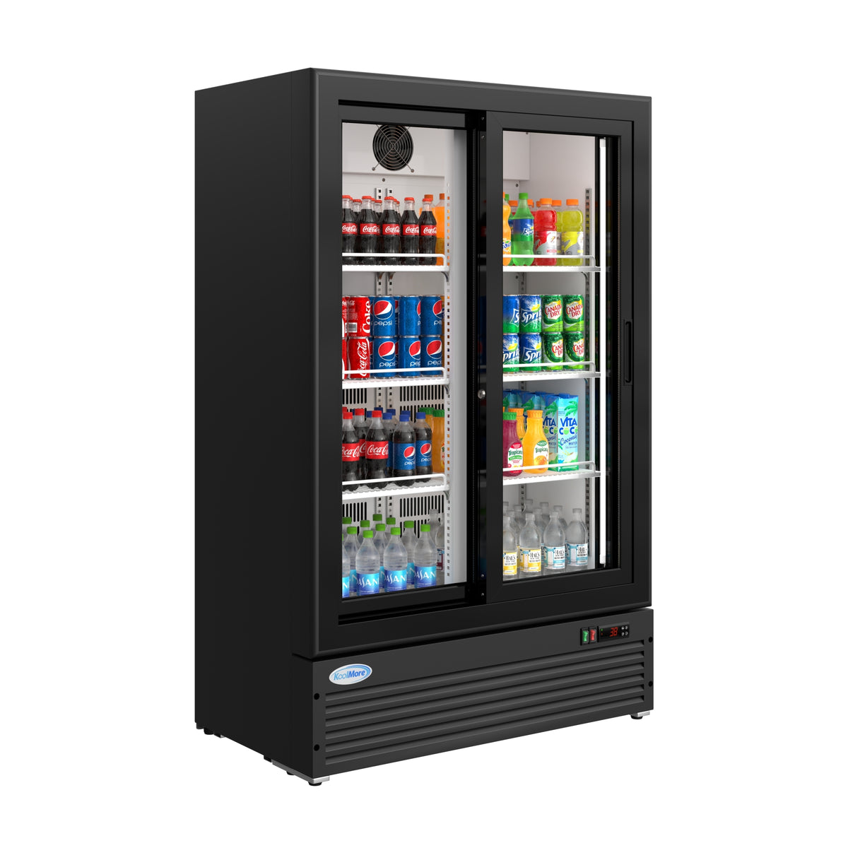 KoolMore KM-AEM2-10CSL 35-Inch Glass Door Merchandiser Refrigerator — 10 cu. ft., 2 Doors, Black