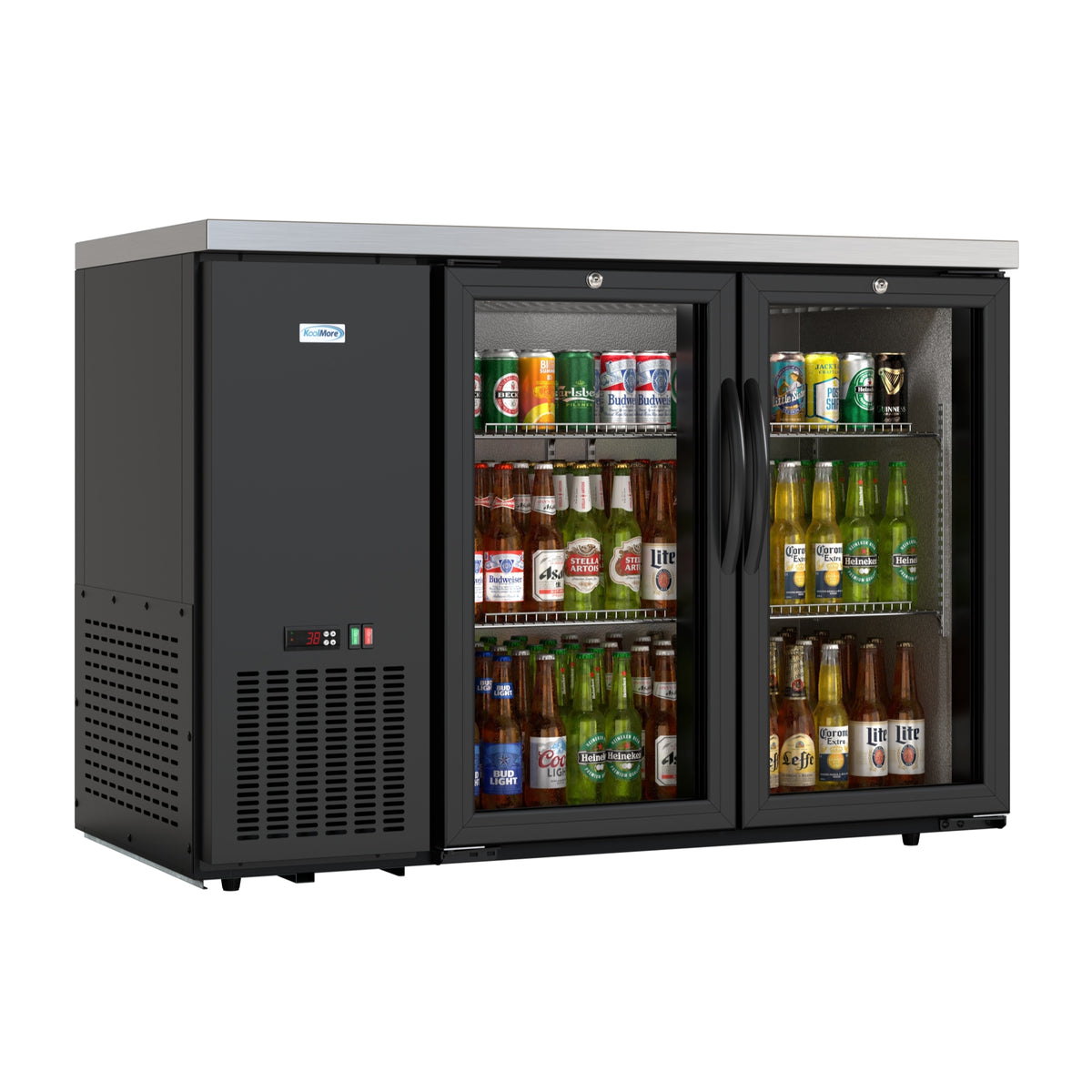 KoolMore KM-BC-2GD-SCBK 47-Inch Back Bar Cooler — 11 cu. ft., 2 Doors, Black