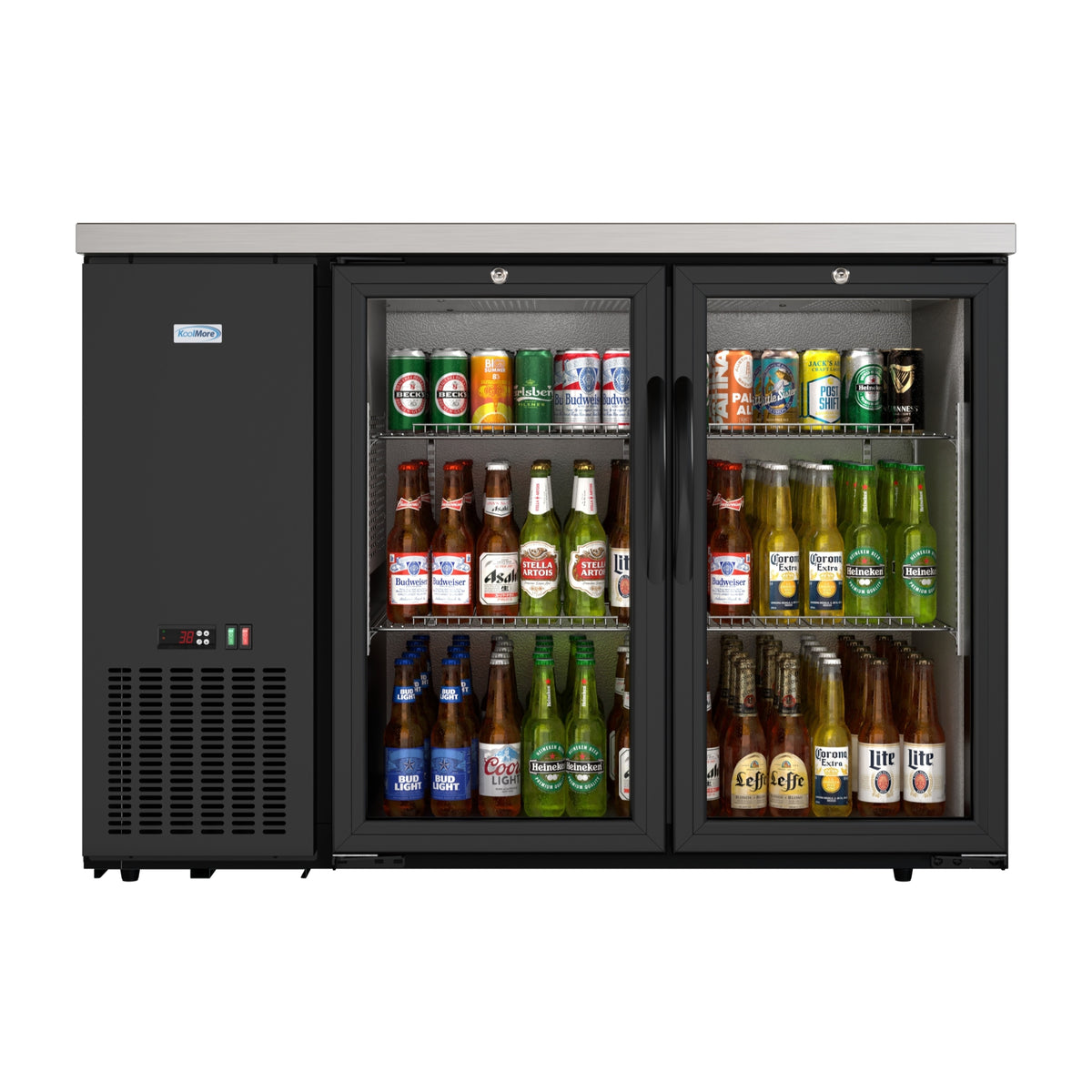 KoolMore KM-BC-2GD-SCBK 47-Inch Back Bar Cooler — 11 cu. ft., 2 Doors, Black