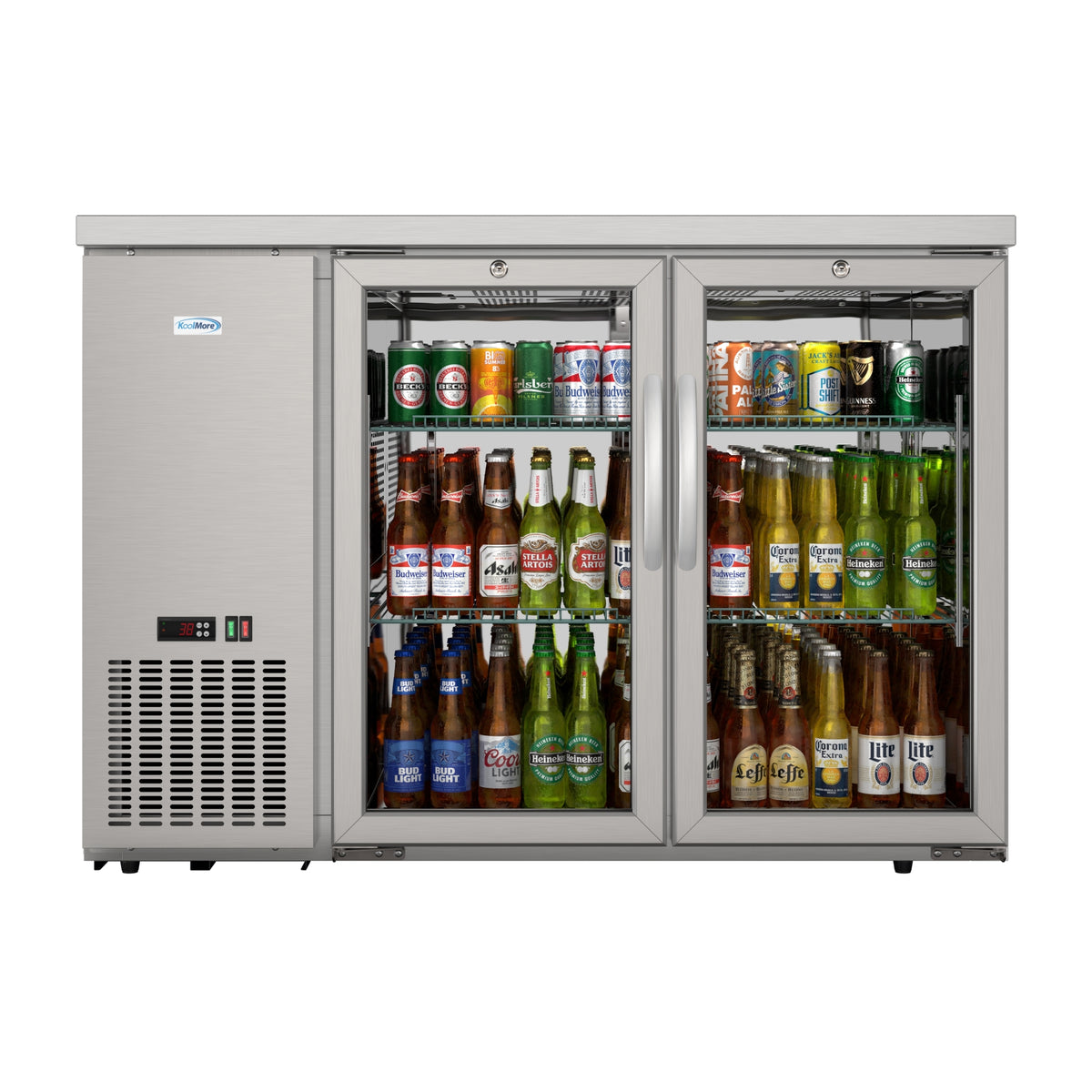 KoolMore KM-BC-2GD-SCSS 47-Inch Back Bar Cooler — 11 cu. ft., 2 Doors, Stainless-Steel