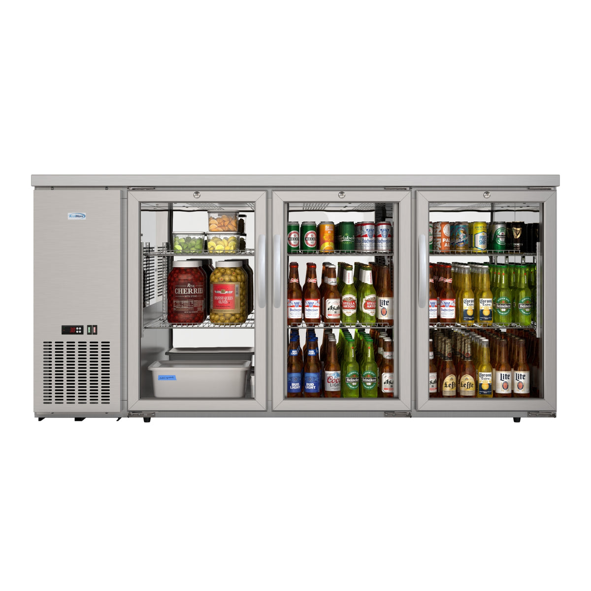 KoolMore KM-BC-3GD-SCSS 72-Inch Back Bar Cooler — 18 cu. ft., 3 Doors, Stainless-Steel