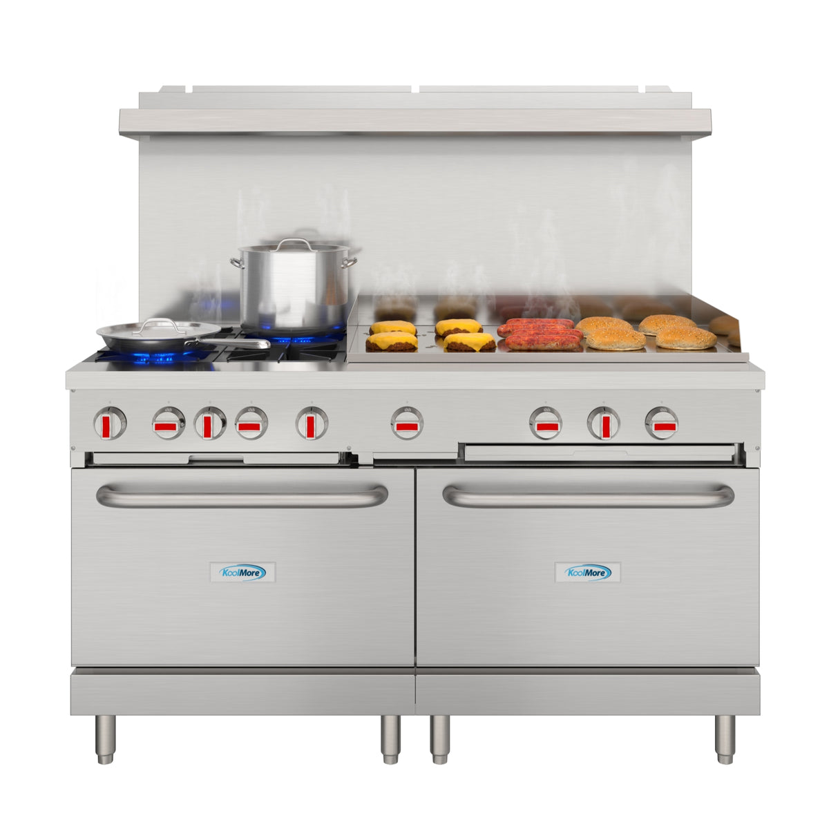 KoolMore KM-CRG364-NG 60-Inch Gas Range — 4 Burners, Stainless-Steel