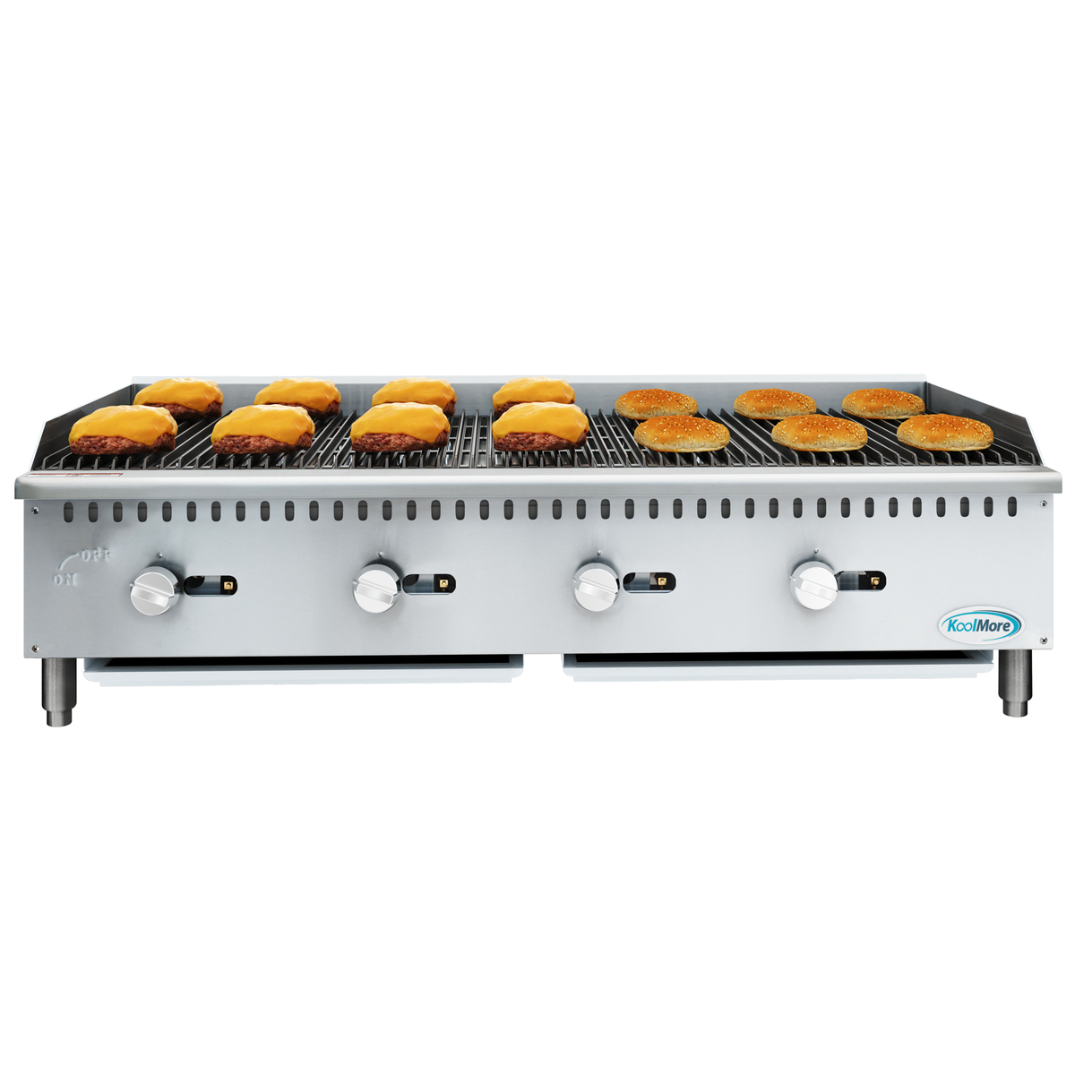 KoolMore KM-GCB4-48M 48-Inch Gas Charbroiler β 4 Burners, Silver