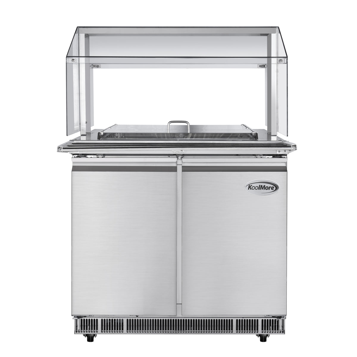 KoolMore KM-RBT-36CSFG 36-Inch Refrigerated Pizza Prep Table — 2 Doors