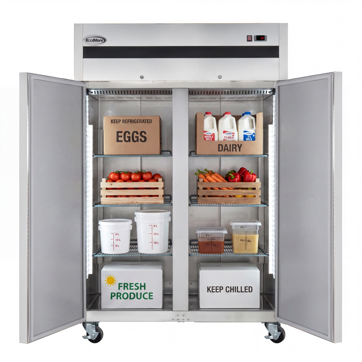 KoolMore KM-RIR-2D-SS-TM 54-Inch Reach-In Refrigerator — 49 cu. ft., 2 Doors, Stainless-Steel