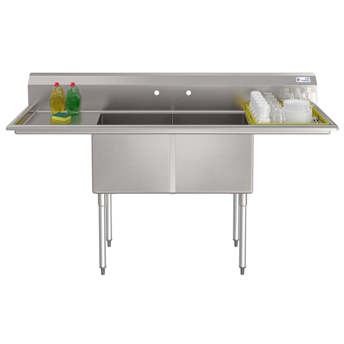 KoolMore KM-SB181814-18B3 72-Inch Two Compartment Sink β silver gray