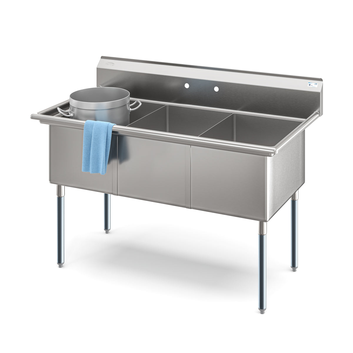 KoolMore KM-SC182414-N3 60-Inch Three Compartment Sink β Stainless-Steel