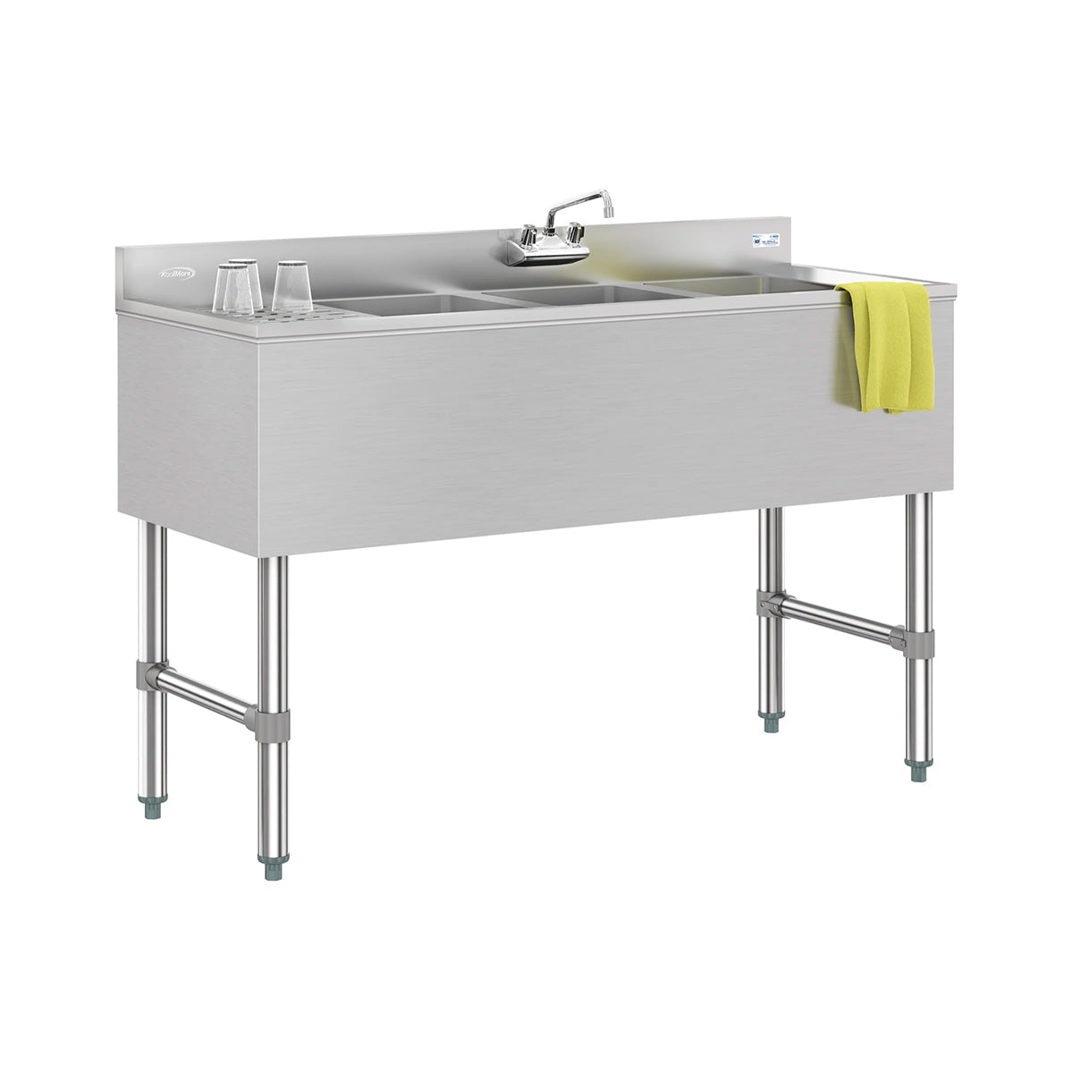 KoolMore SBR3B48-L-320 48-Inch Underbar Sink β Brushed Stainless-Steel