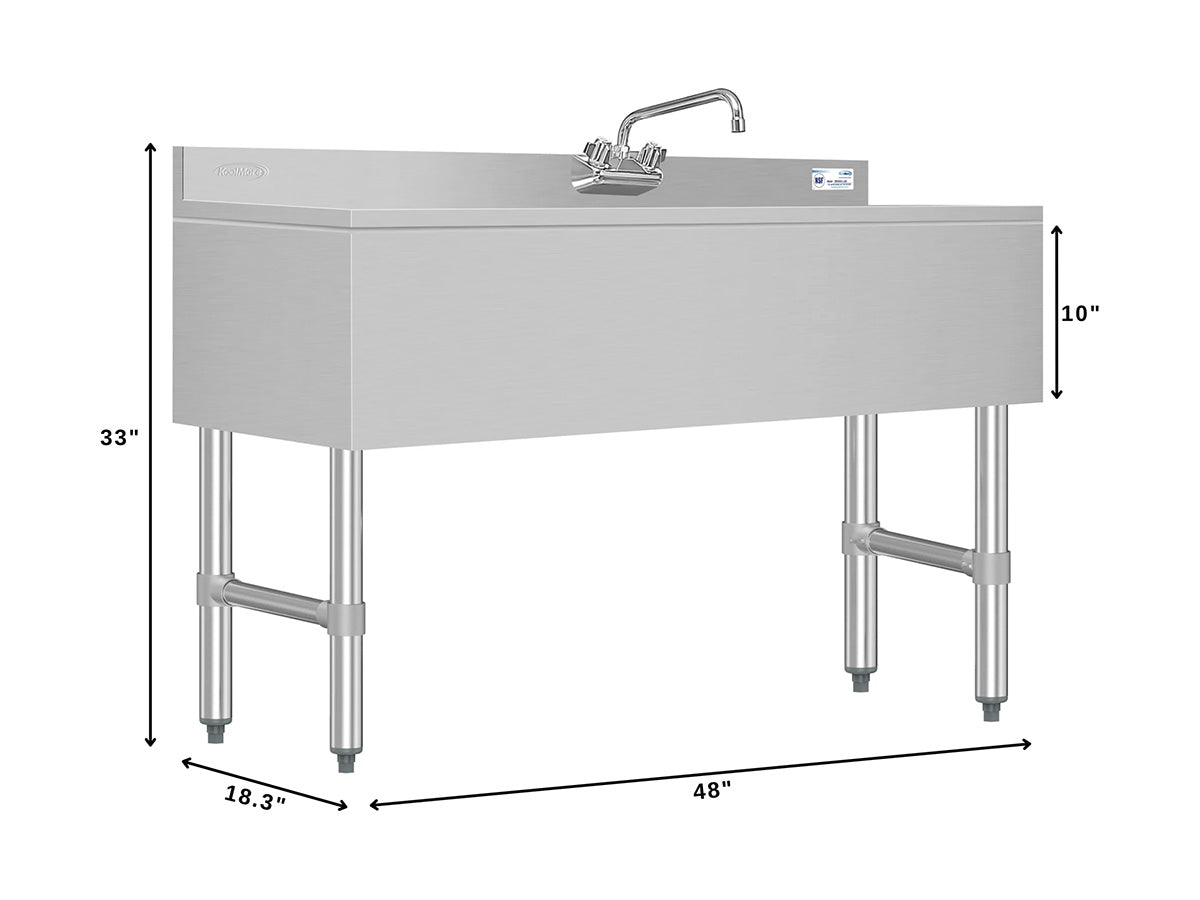 KoolMore SBR3B48-L-320 48-Inch Underbar Sink — Brushed Stainless-Steel