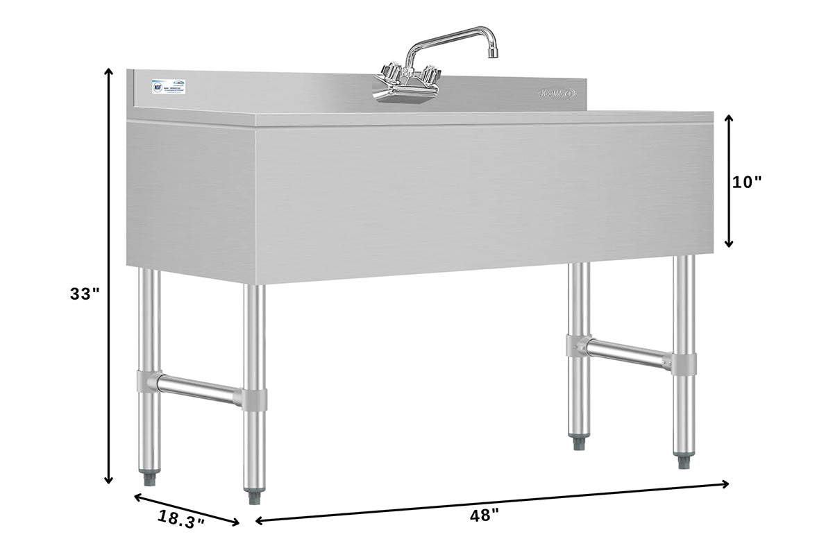 KoolMore SBR3B48-R-320 48-Inch Underbar Sink — Brushed Stainless-Steel