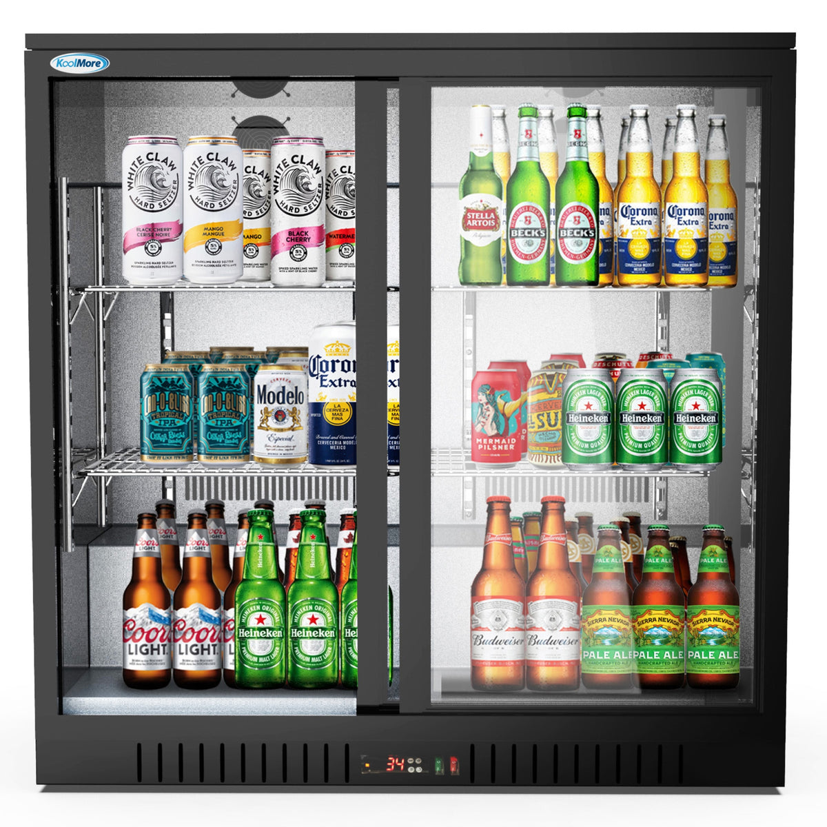 KoolMore BC-2DSL-BK 35-Inch Back Bar Cooler — 7.4 cu. ft., 2 Doors, Black