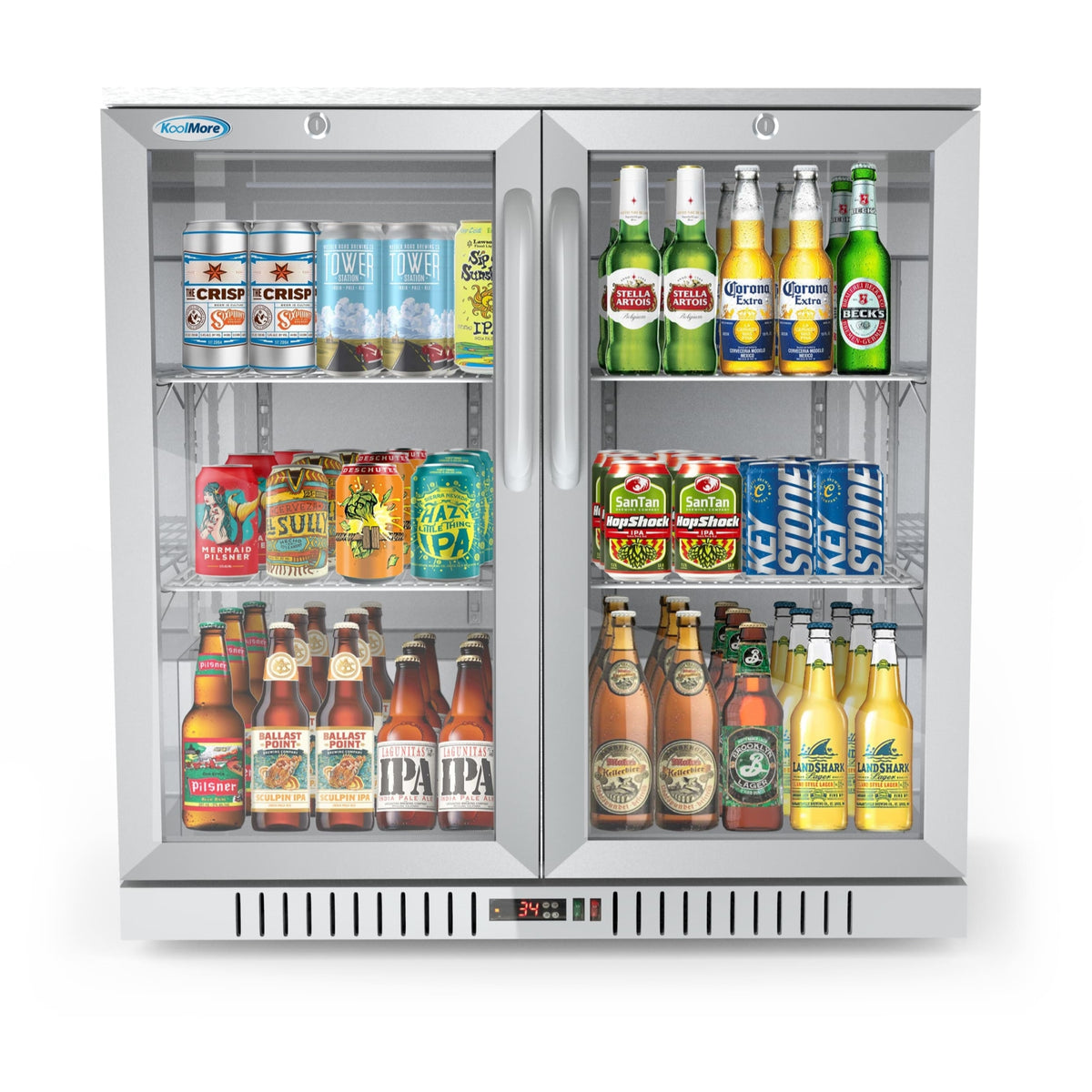KoolMore BC-2DSW-SS 35-Inch Back Bar Cooler — 7.4 cu. ft., 2 Doors, Stainless-Steel