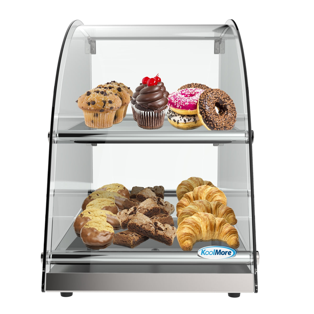 KoolMore DC-2CN 14-Inch Non-Refrigerated Countertop Display Case — 2.4 cu. ft., 2 Doors, Transparent and Stainless-Steel