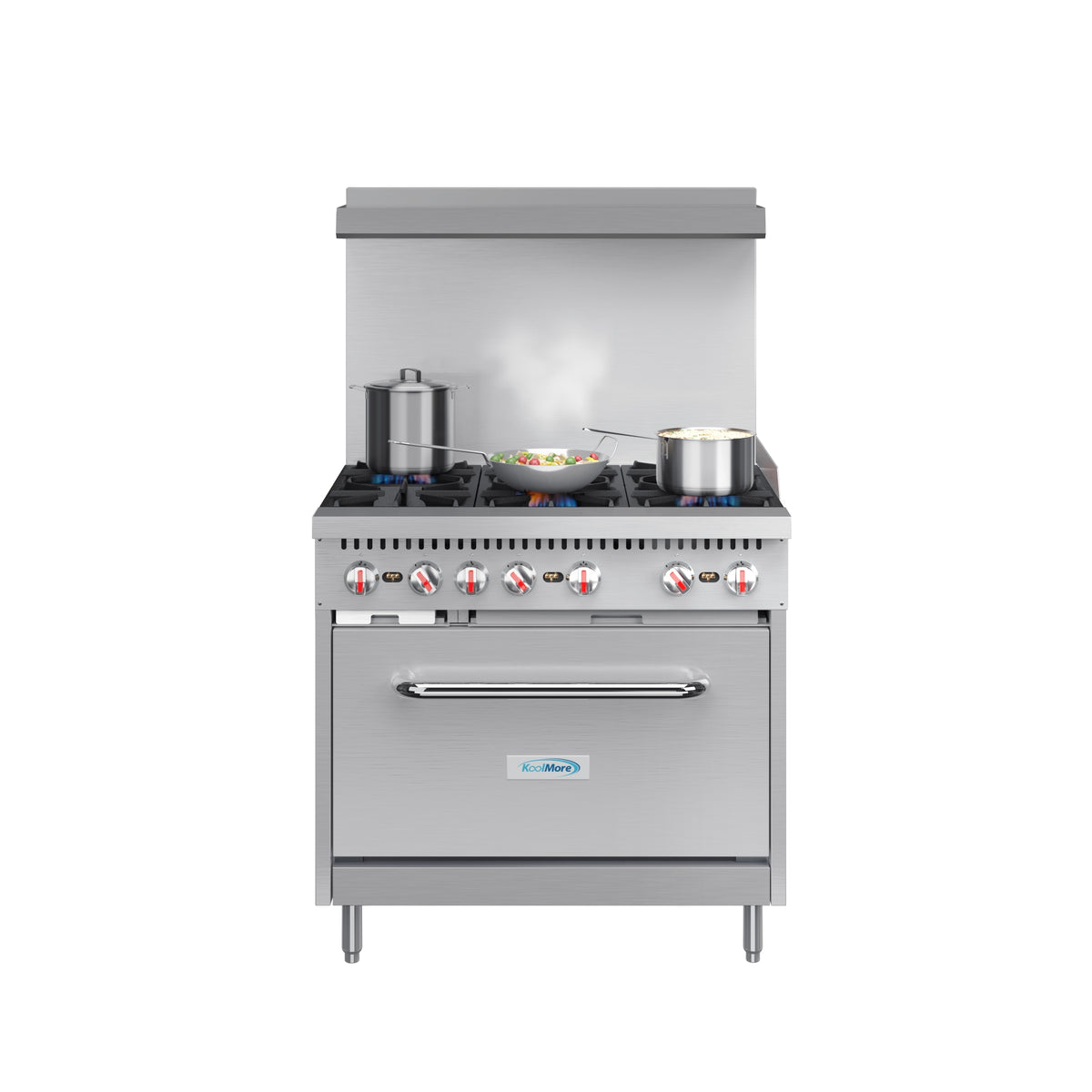KoolMore KM-CR36-LP 36-Inch Gas Range — 6 Burners, Stainless-Steel