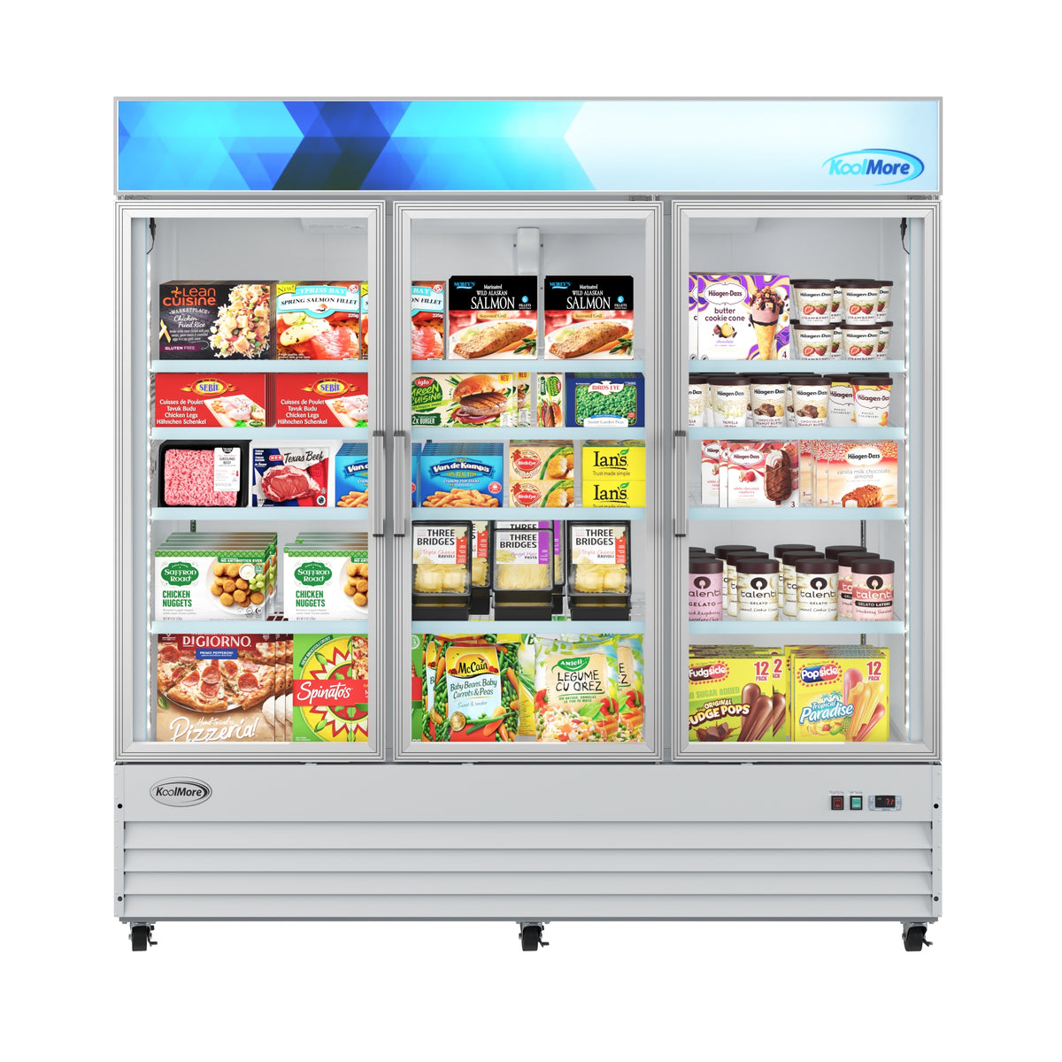KoolMore MDF-3GD-52C-WH 80-Inch Glass Door Merchandiser Freezer β 52 cu. ft., 3 Doors