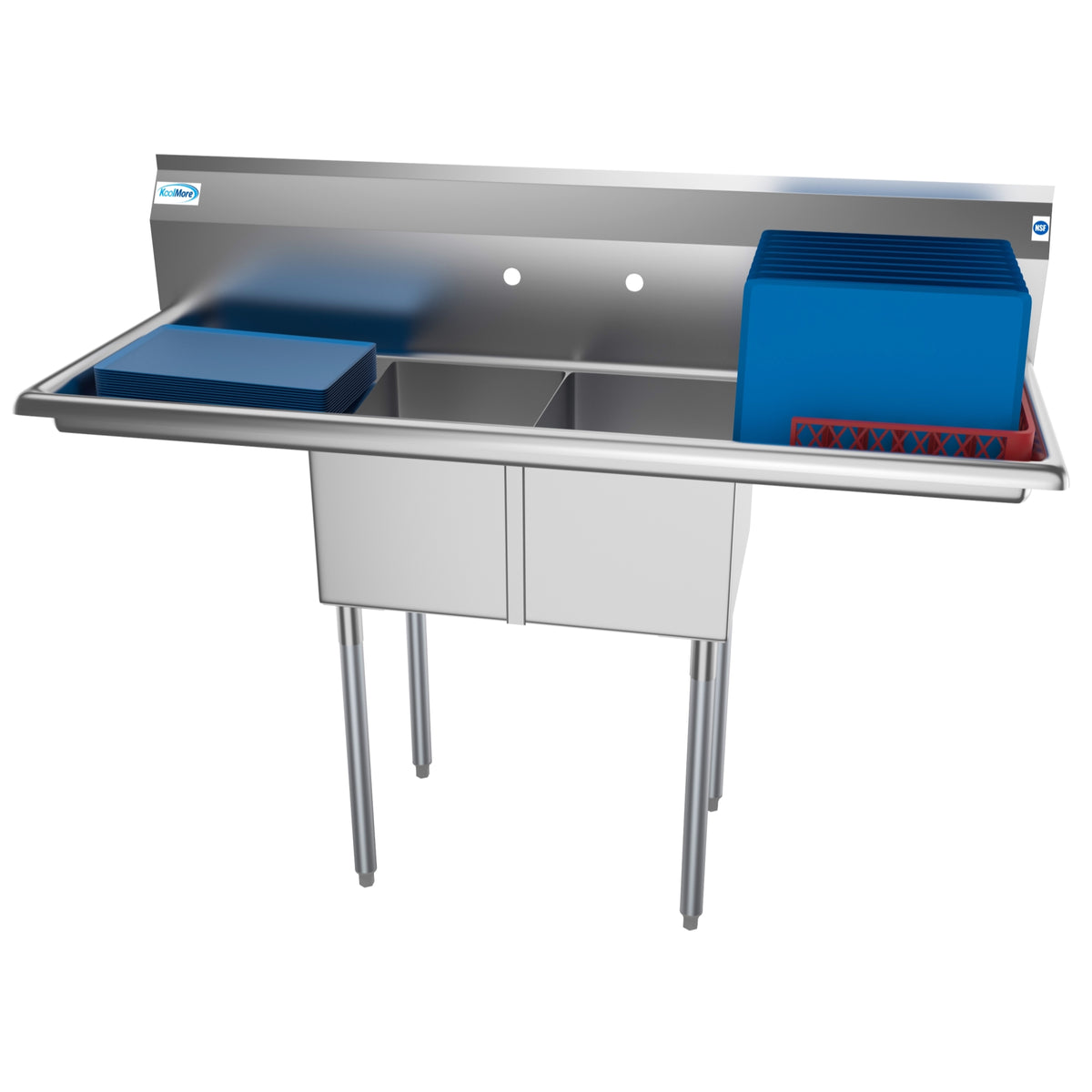 KoolMore SB121610-16B3 56-Inch Two Compartment Sink β Stainless-Steel