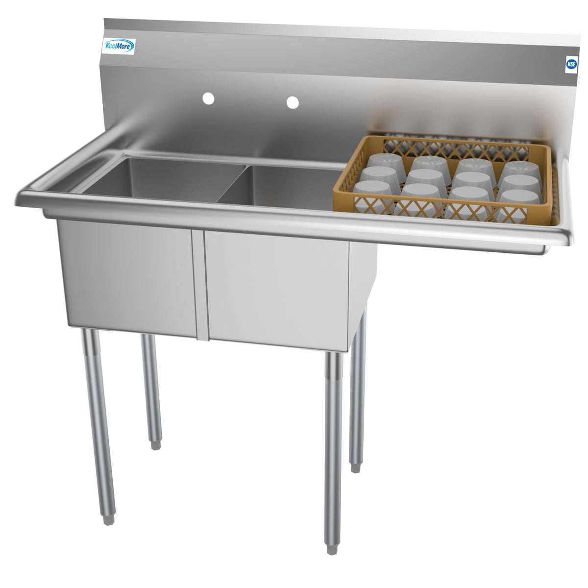 KoolMore SB121610-16R3 43-Inch Two Compartment Sink β Stainless-Steel