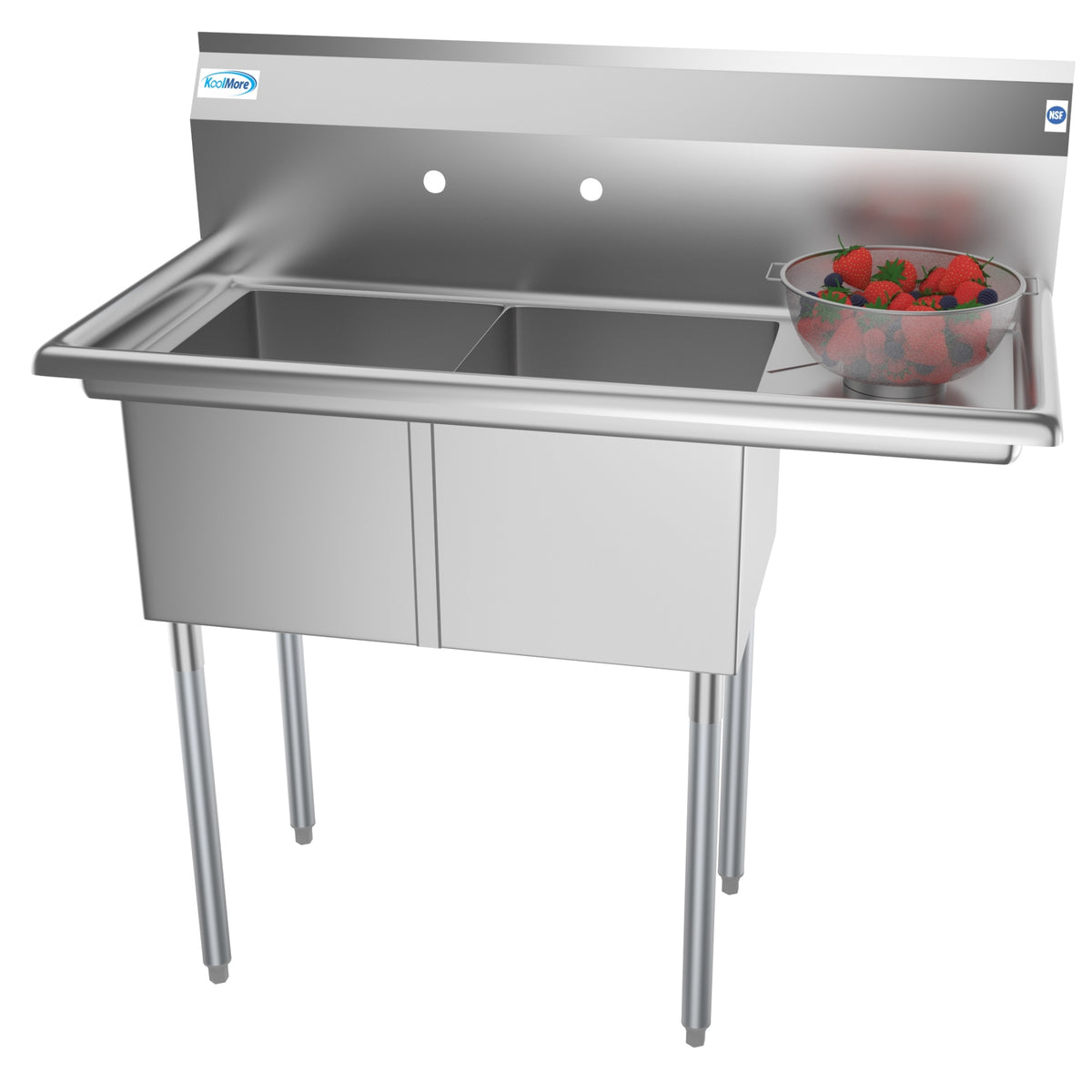 KoolMore SB141611-12R3 43-Inch Two Compartment Sink β Stainless-Steel