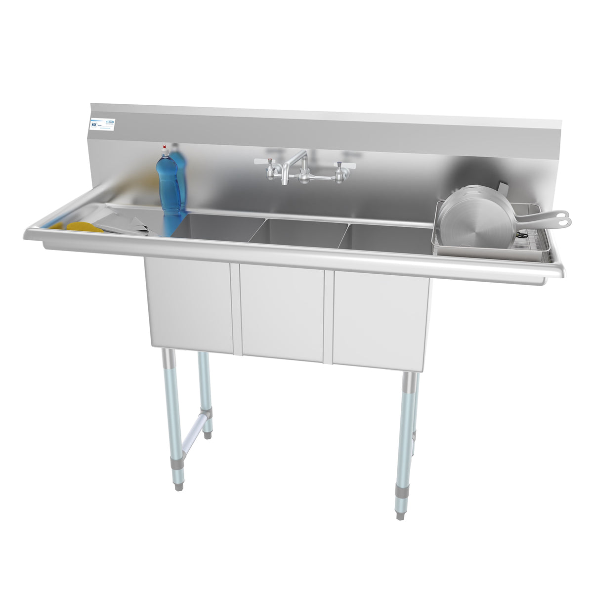 KoolMore SC101410-12B3FA 54-Inch Three Compartment Sink β Stainless-Steel