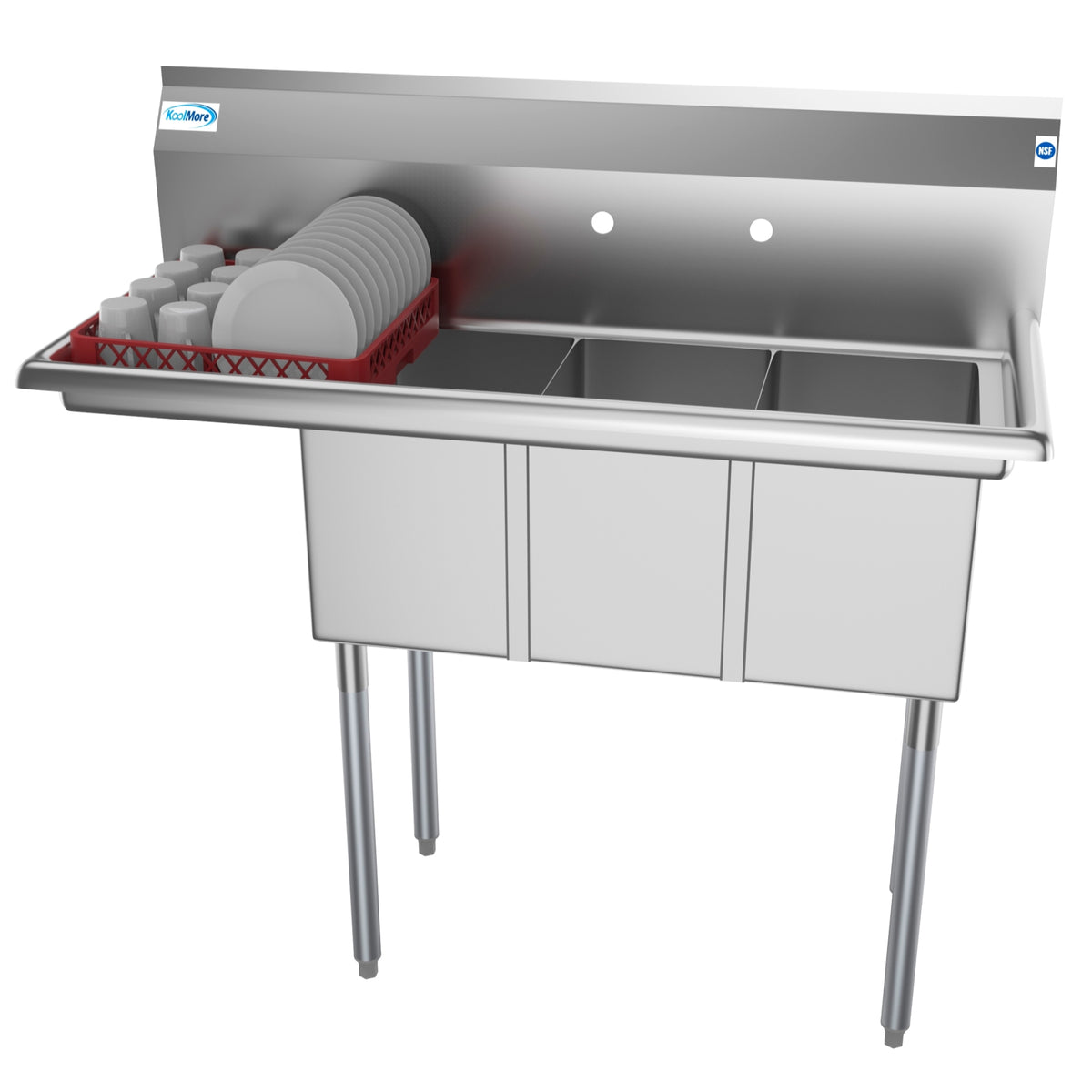 KoolMore SC101410-12L3 45-Inch Three Compartment Sink β Stainless-Steel