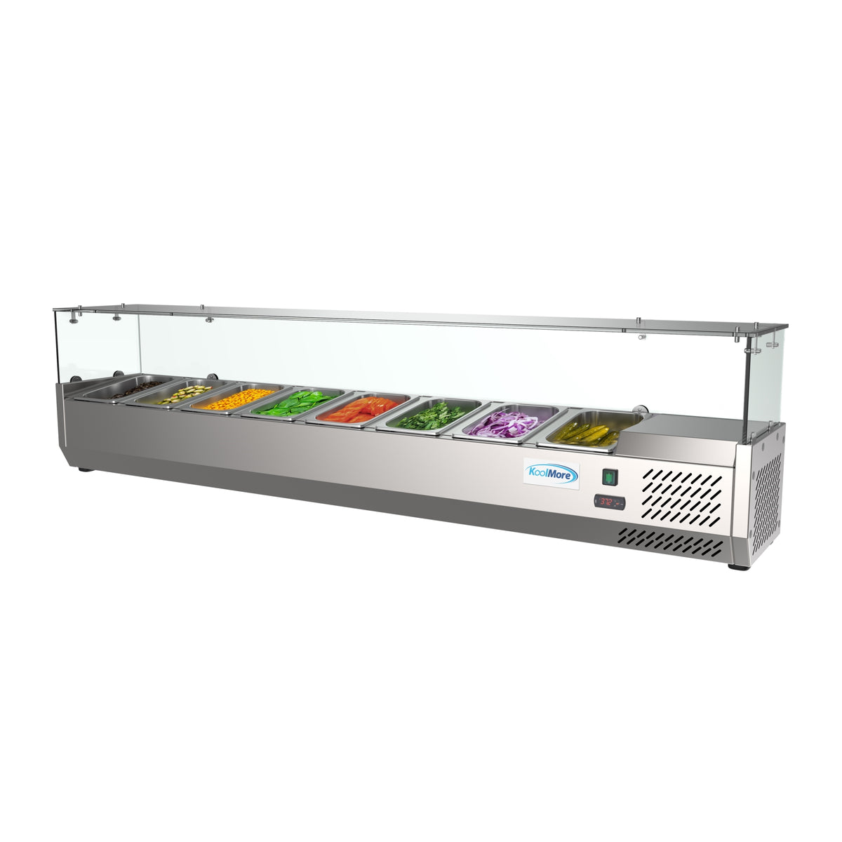 KoolMore SCDC-8P-SG 71-Inch Refrigerated Condiment Station — Stainless-Steel