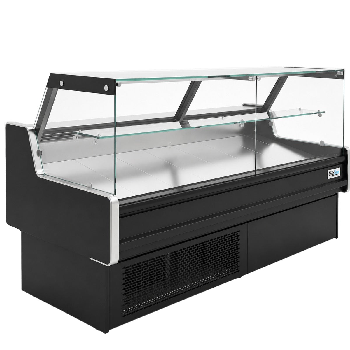 Coldline LDC98 102" Refrigerated Flat Glass Meat Deli Case with Rear Storage