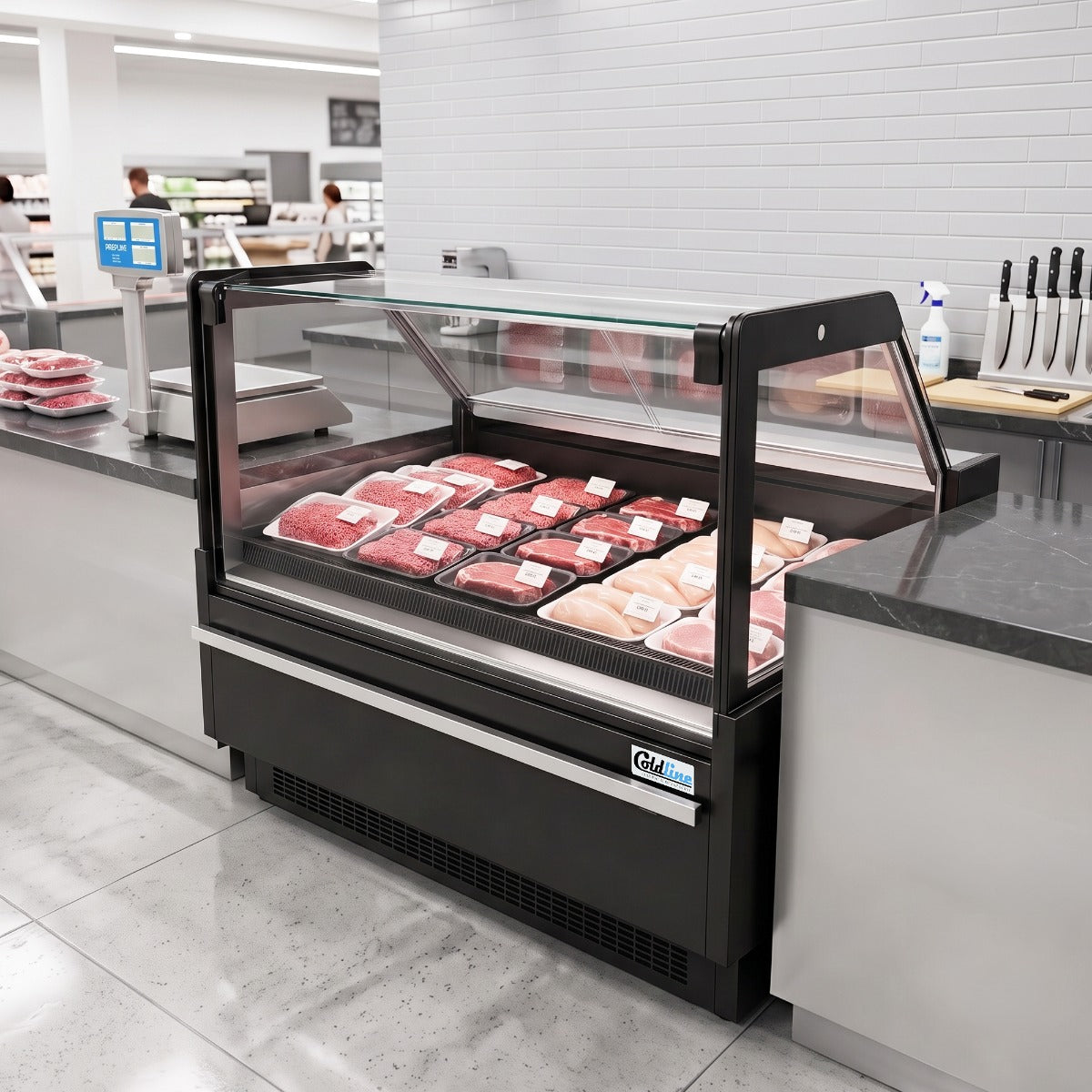 Coldline LDCD52 52" Deep Depth Refrigerated Flat Straight Glass Meat Deli Case with Rear Storage