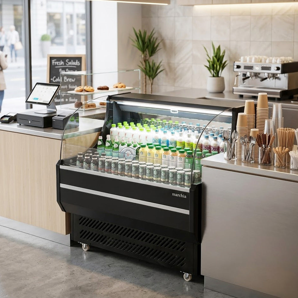 Marchia USTAR48 48" Black Low Profile Open Air Cooler Grab and Go