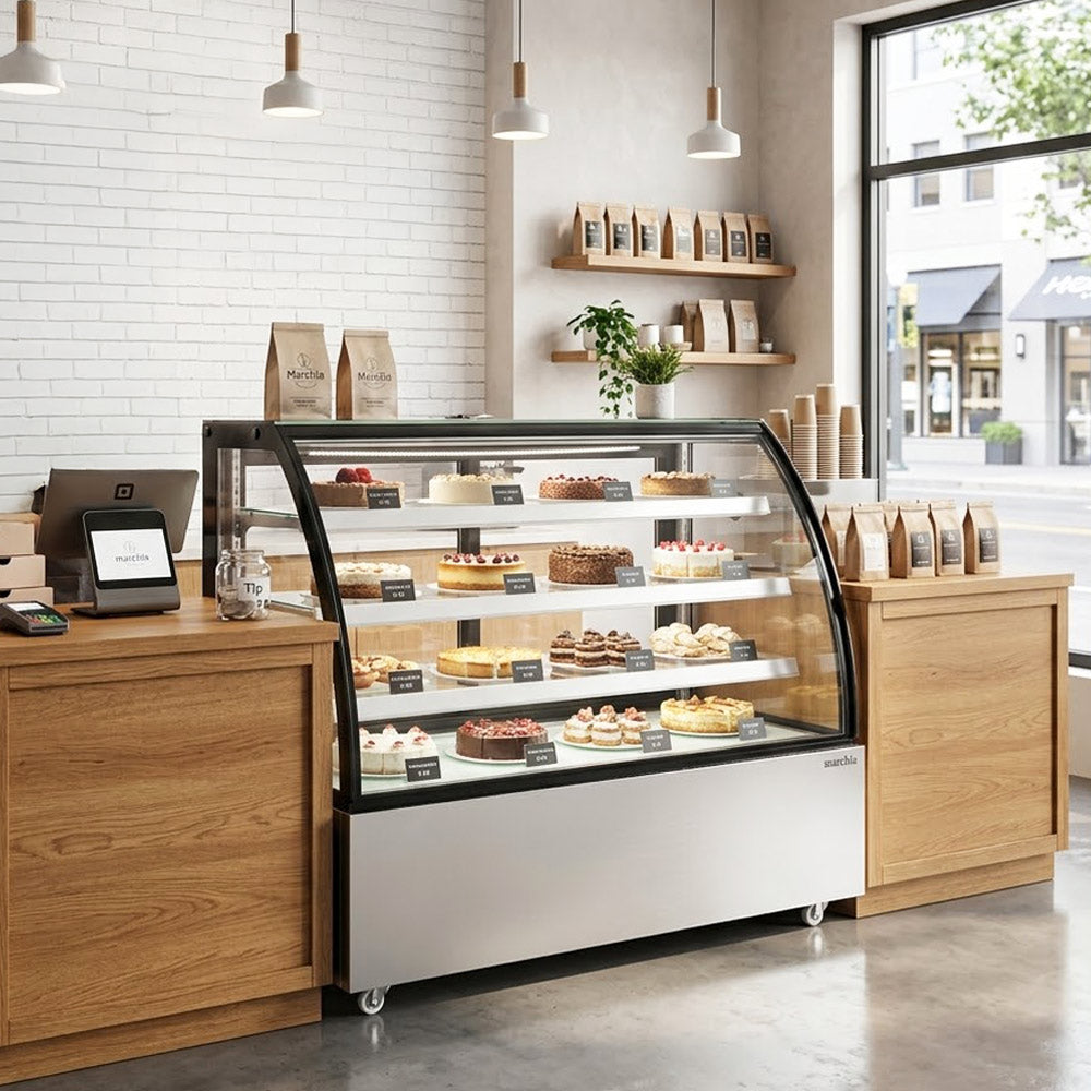 Marchia MBT72 72" Curved Glass Refrigerated Bakery Display Case, High Volume