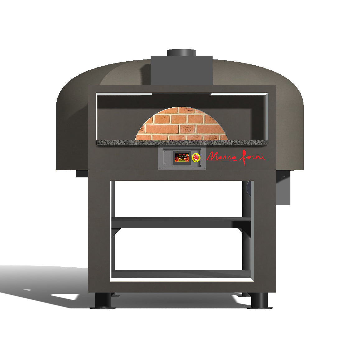 Marra Forni EF180W enclosed facade brick pizza oven on steel stand, front view (representative image)