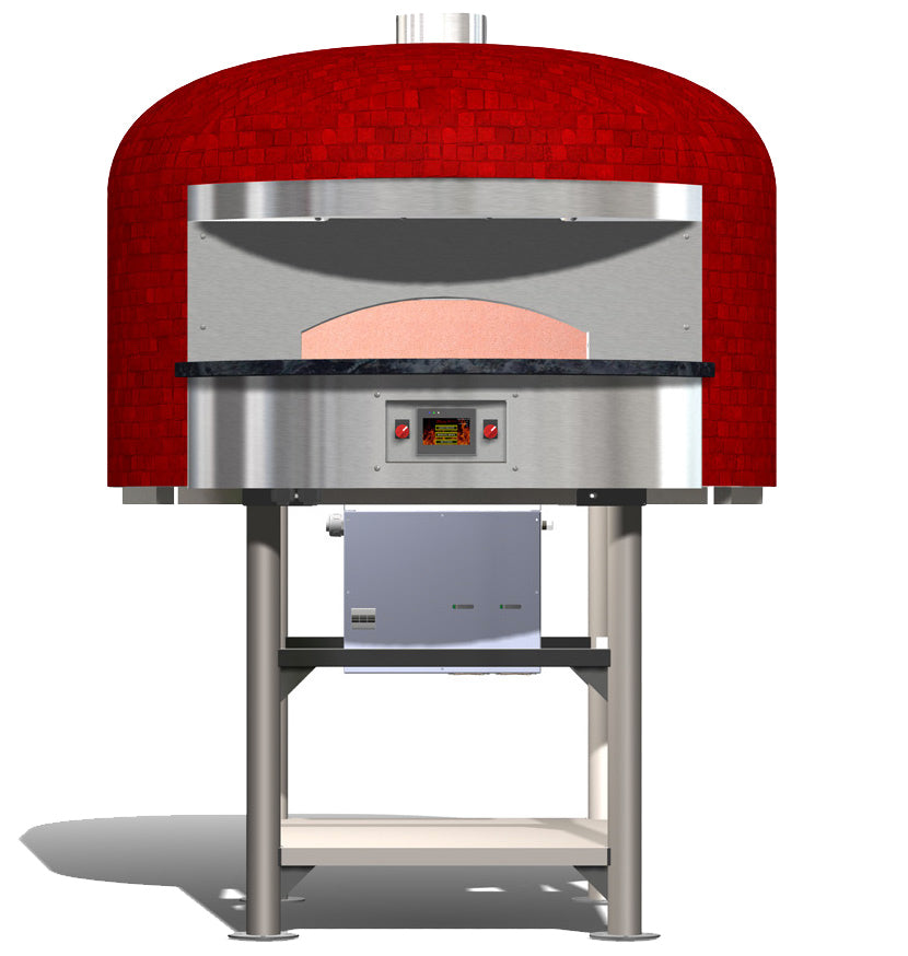 Marra Forni ELNP39-43 electric Neapolitan brick pizza oven with red tile dome and stainless facade on steel stand, front view