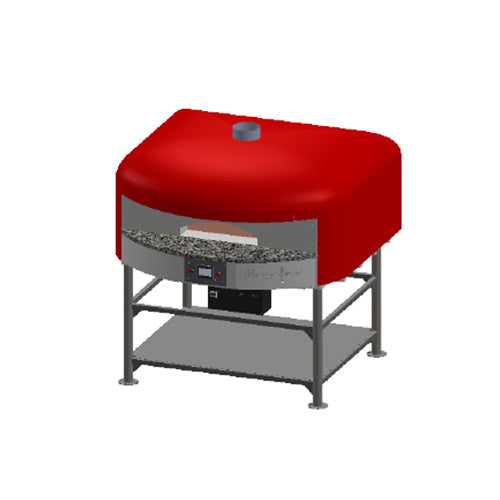Marra Forni ELNP56-43 electric Neapolitan brick pizza oven with red dome on steel stand, front angle view