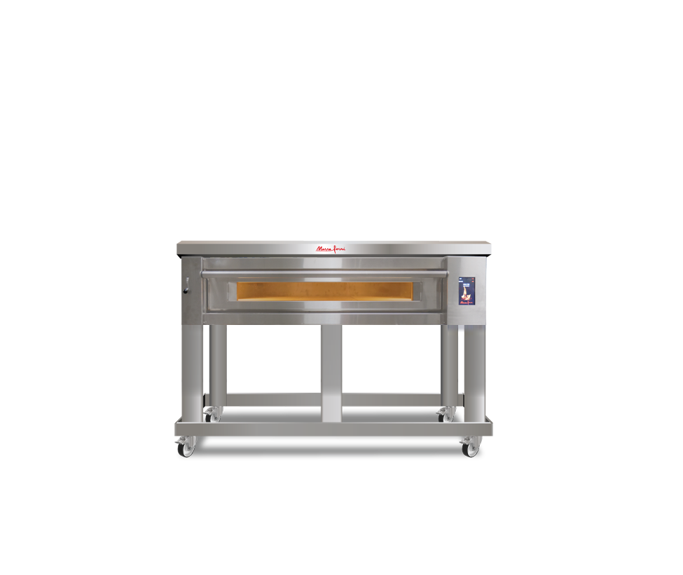 Marra Forni ELST55-36/1 single-deck electric pizza oven on mobile steel stand with casters, front view
